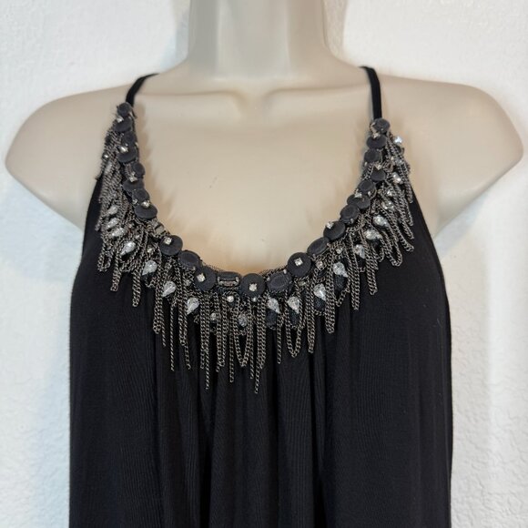 Vintage Y2K Soul Revival Black Dress Embellished Beaded Chain Halter Goth Medium - Picture 4 of 11